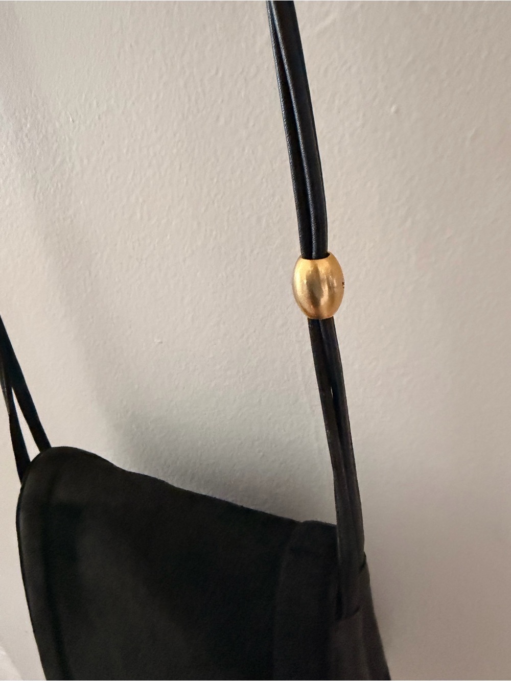 Anne Klein 80’s Black Leather Suede Crossbody Bag Gold Beads - Picture 3 of 5